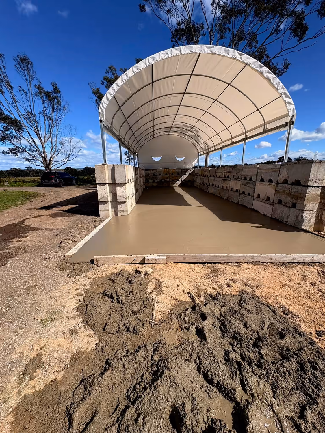 Freshly poured concrete slab foundation on a Western Sydney construction site